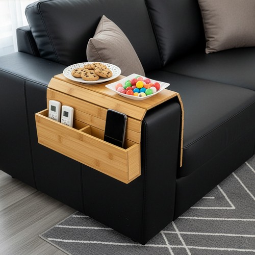 Foldable bamboo sofa arm tray - foldable,