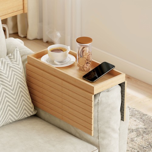 Homcom bamboo sofa arm - sofa, tray